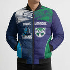 Custom Warriors-Titans Bomber Puffer Jacket Together Sporty Style White Style