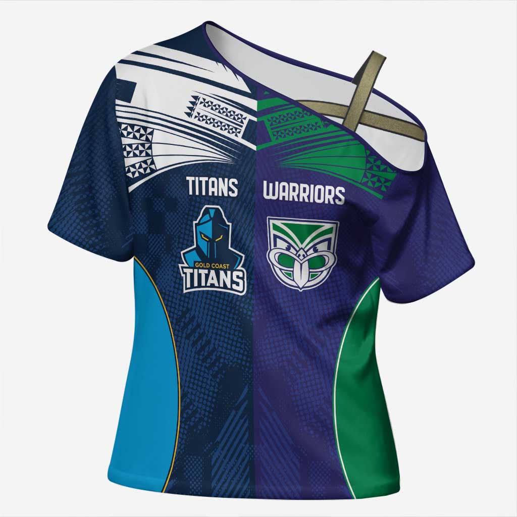 Custom Warriors-Titans Cross Shoulder Shirt Together Sporty Style White Style