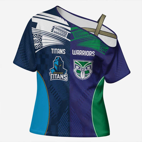 Custom Warriors-Titans Cross Shoulder Shirt Together Sporty Style White Style