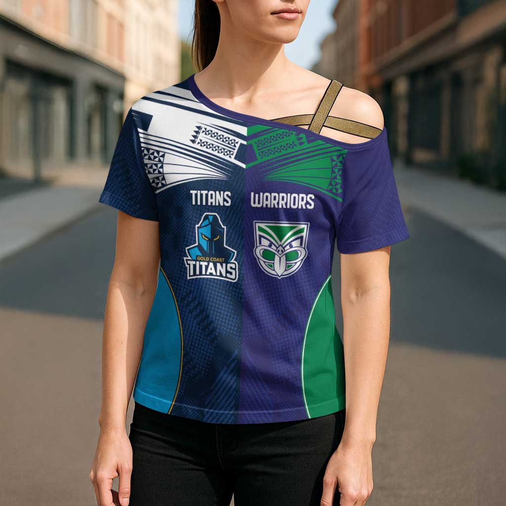 Custom Warriors-Titans Cross Shoulder Shirt Together Sporty Style White Style