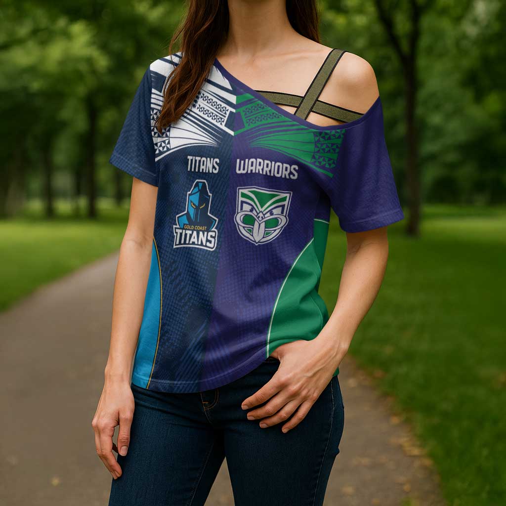 Custom Warriors-Titans Cross Shoulder Shirt Together Sporty Style White Style