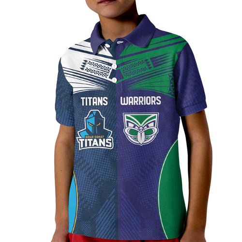 Custom Warriors-Titans Kid Polo Shirt Together Sporty Style White Style