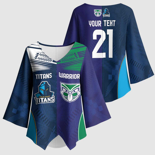 Custom Warriors-Titans Kimono Sleeve Blouse Together Sporty Style White Style