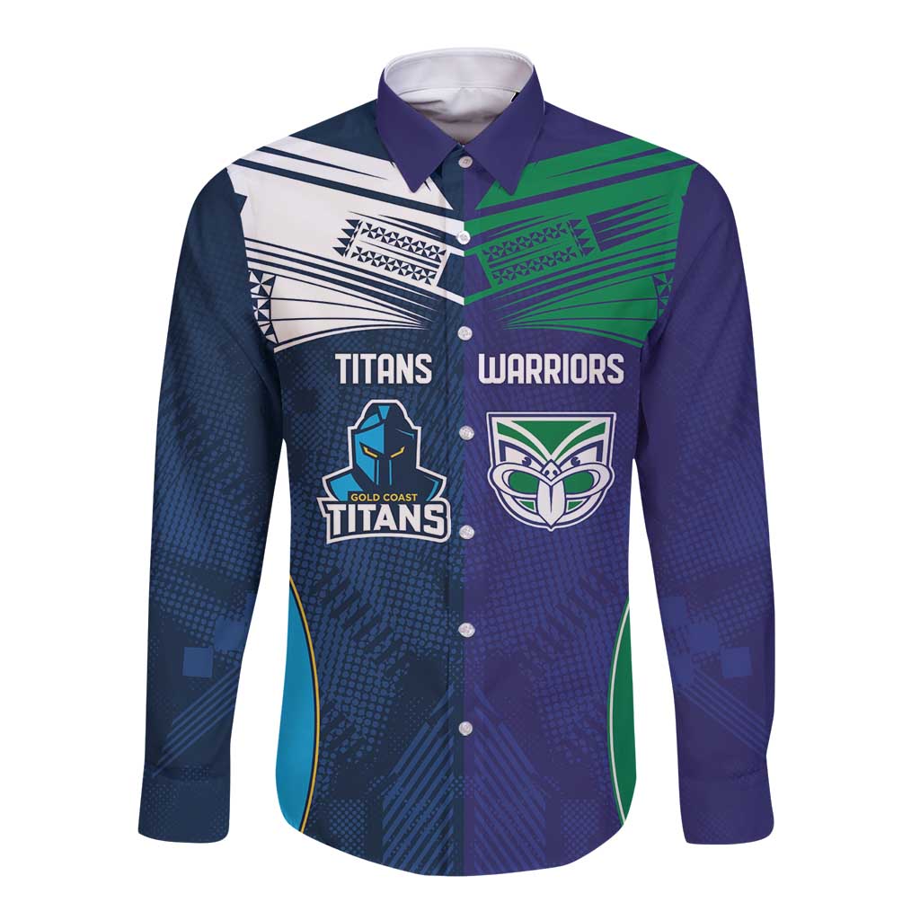 Custom Warriors-Titans Long Sleeve Button Shirt Together Sporty Style White Style