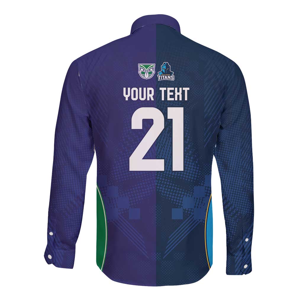 Custom Warriors-Titans Long Sleeve Button Shirt Together Sporty Style White Style