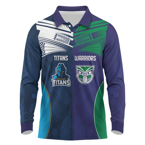 Custom Warriors-Titans Long Sleeve Polo Shirt Together Sporty Style White Style