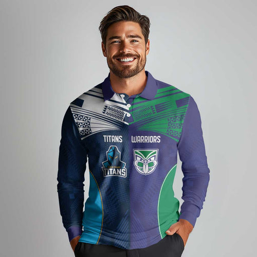 Custom Warriors-Titans Long Sleeve Polo Shirt Together Sporty Style White Style