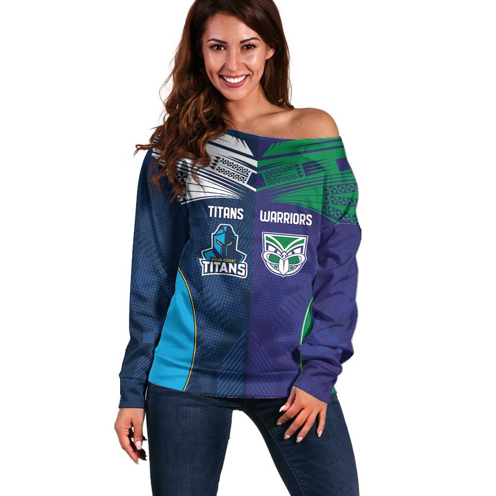 Custom Warriors-Titans Off Shoulder Sweater Together Sporty Style White Style