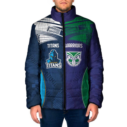 Custom Warriors-Titans Padded Jacket Together Sporty Style White Style