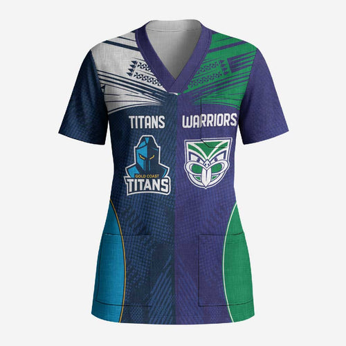Custom Warriors-Titans Scrub Top Together Sporty Style White Style