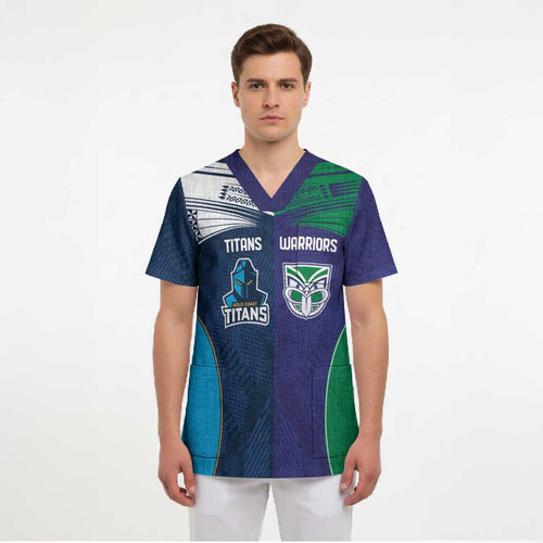 Custom Warriors-Titans Scrub Top Together Sporty Style White Style