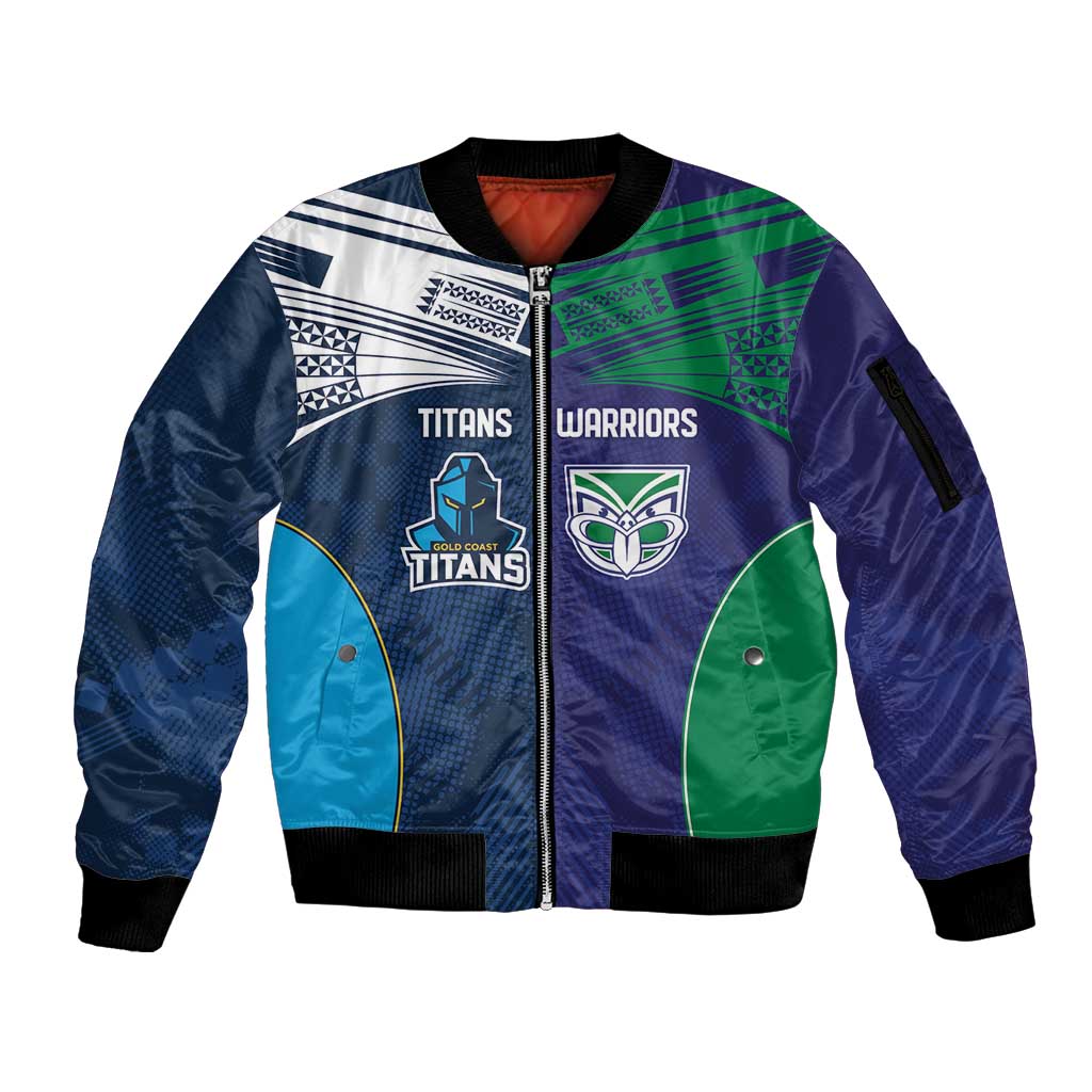 Custom Warriors-Titans Sleeve Zip Bomber Jacket Together Sporty Style White Style