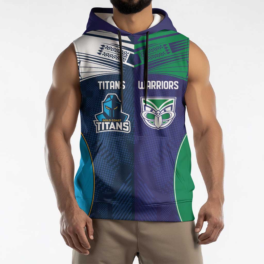 Custom Warriors-Titans Sleeveless Hoodie Together Sporty Style White Style
