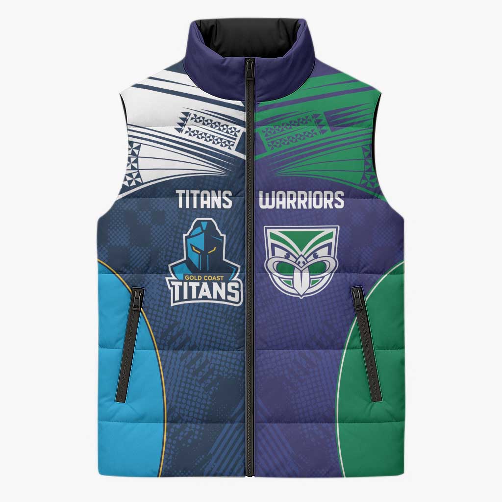 Custom Warriors-Titans Sleeveless Puffer Jacket Together Sporty Style White Style