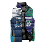 Custom Warriors-Titans Sleeveless Puffer Jacket Together Sporty Style White Style