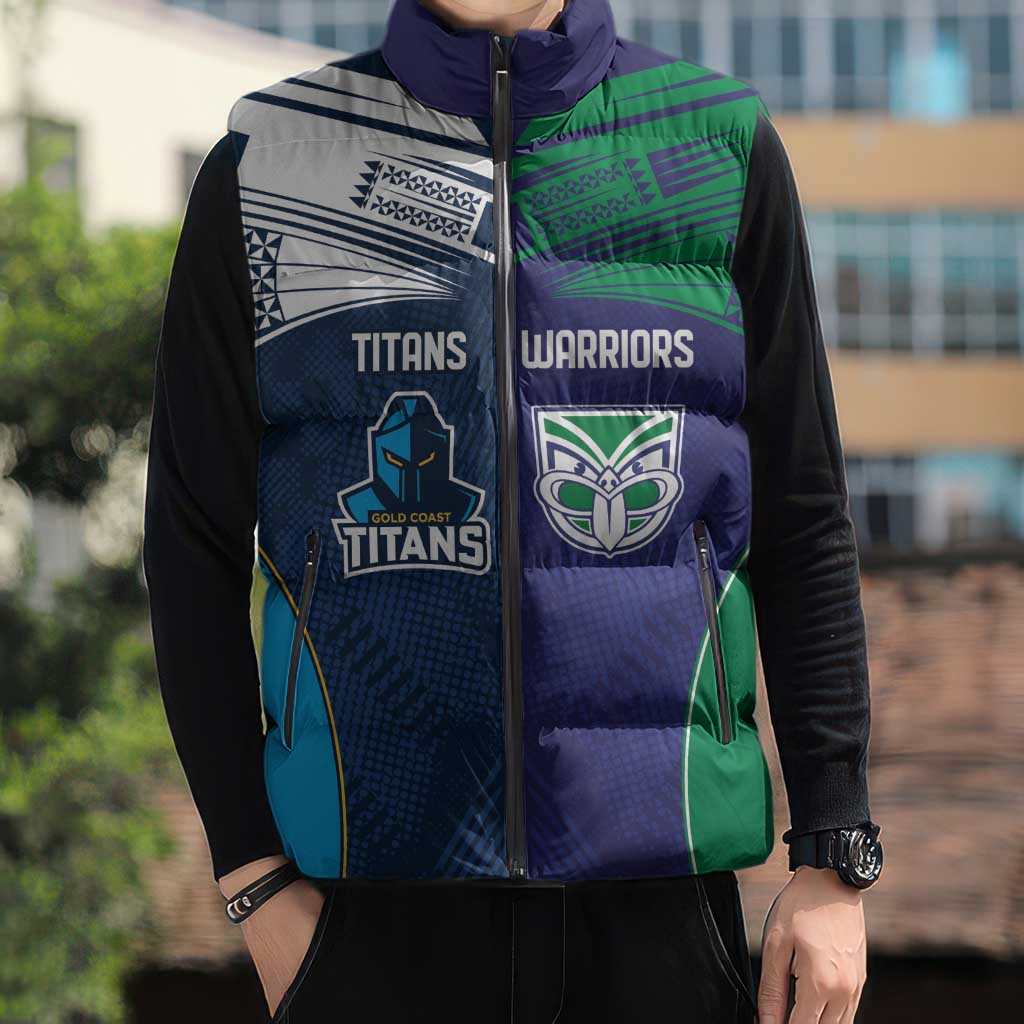 Custom Warriors-Titans Sleeveless Puffer Jacket Together Sporty Style White Style