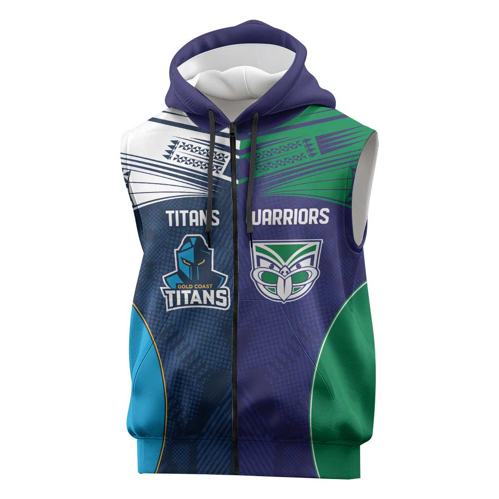 Custom Warriors-Titans Sleeveless Zip Hoodie Together Sporty Style White Style