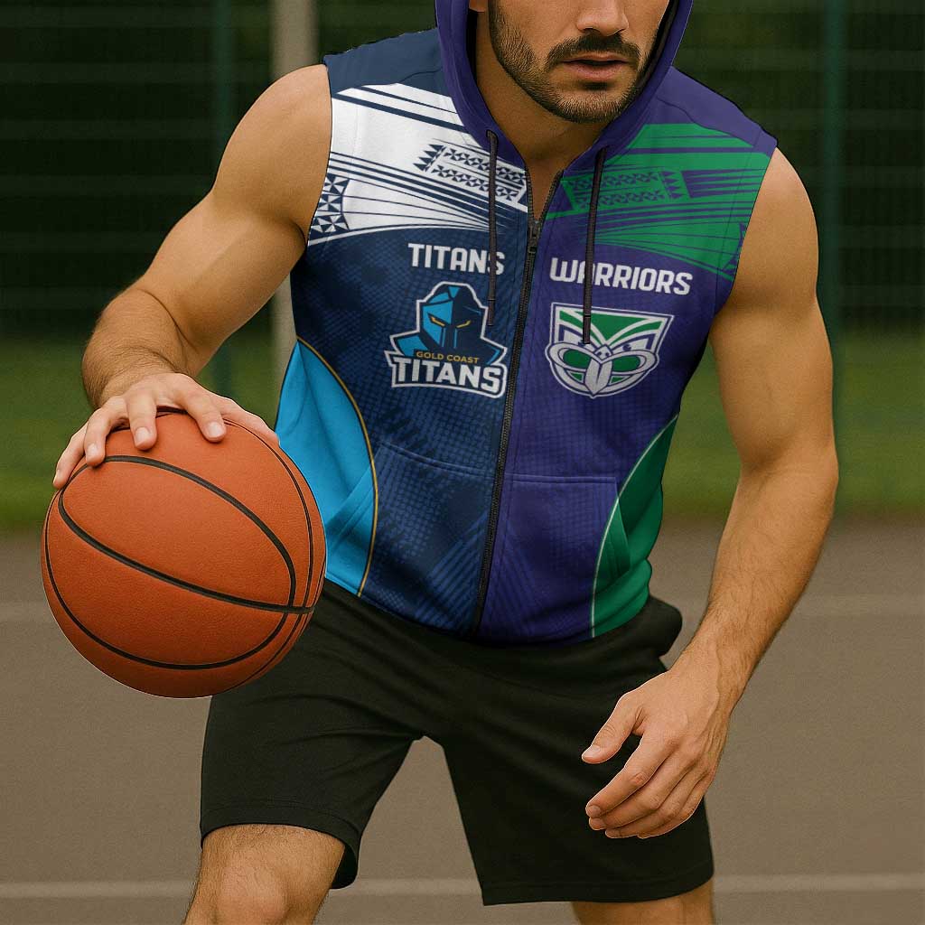 Custom Warriors-Titans Sleeveless Zip Hoodie Together Sporty Style White Style