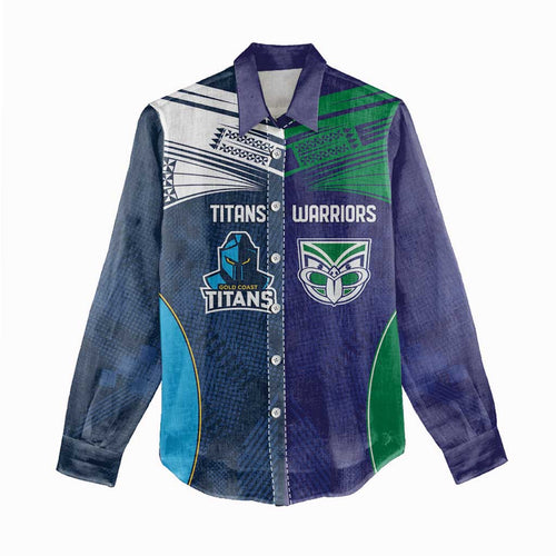 Custom Warriors-Titans Women Casual Shirt Together Sporty Style White Style