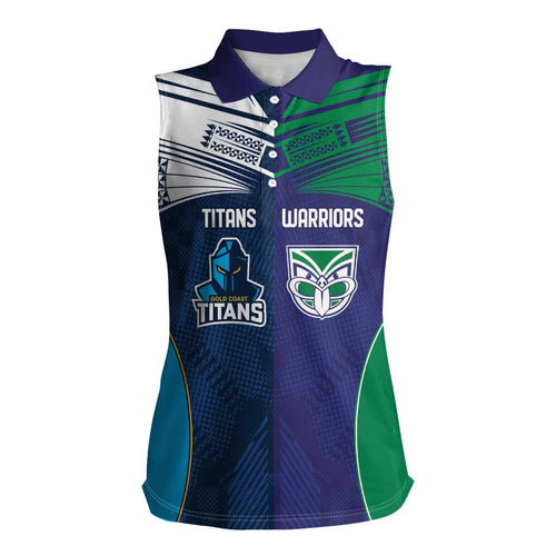 Custom Warriors-Titans Women Sleeveless Polo Shirt Together Sporty Style White Style