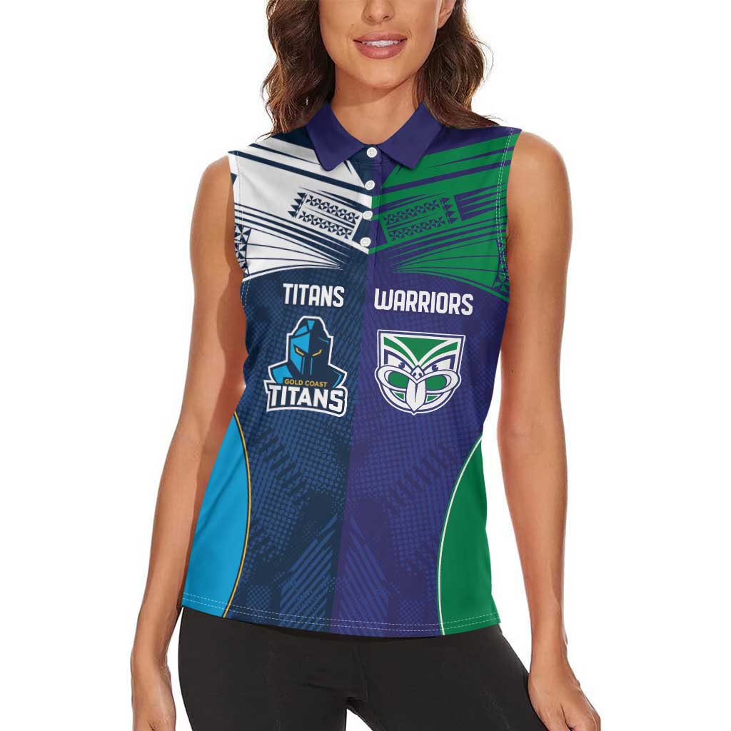 Custom Warriors-Titans Women Sleeveless Polo Shirt Together Sporty Style White Style