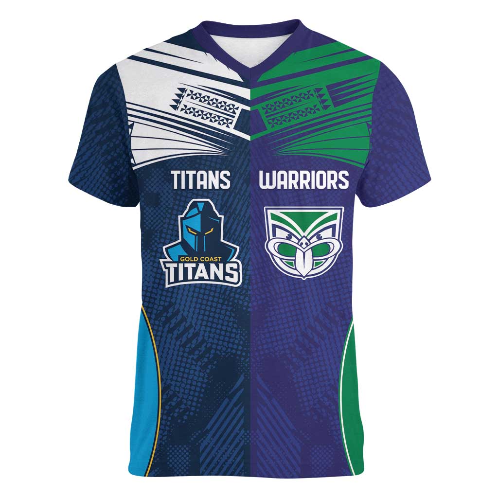 Custom Warriors-Titans Women V-Neck T-Shirt Together Sporty Style White Style