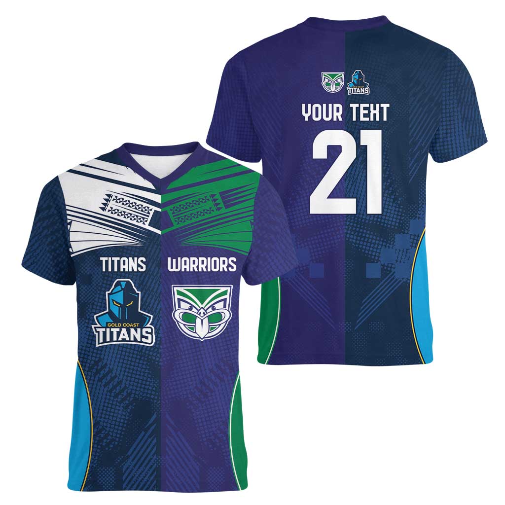 Custom Warriors-Titans Women V-Neck T-Shirt Together Sporty Style White Style