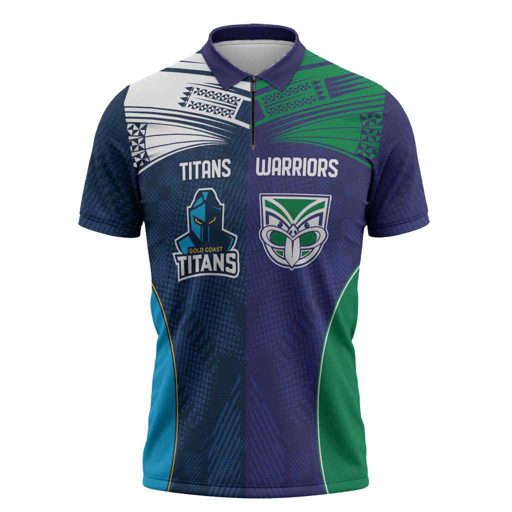 Custom Warriors-Titans Zipper Polo Shirt Together Sporty Style White Style