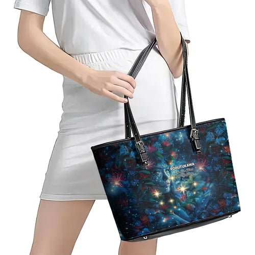 New Zealand Matariki Pohutukawa Leather Tote Bag Te Mauri te Ora