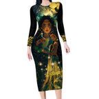 New Zealand Matariki Long Sleeve Bodycon Dress Rongoā Māori Wellbeing and Good Luck