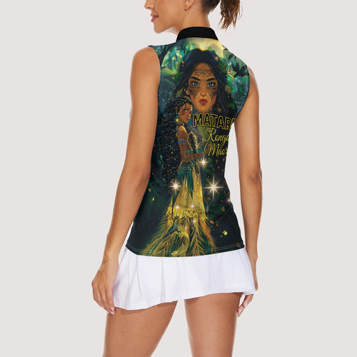 New Zealand Matariki Women Sleeveless Polo Shirt Rongoā Māori Wellbeing and Good Luck
