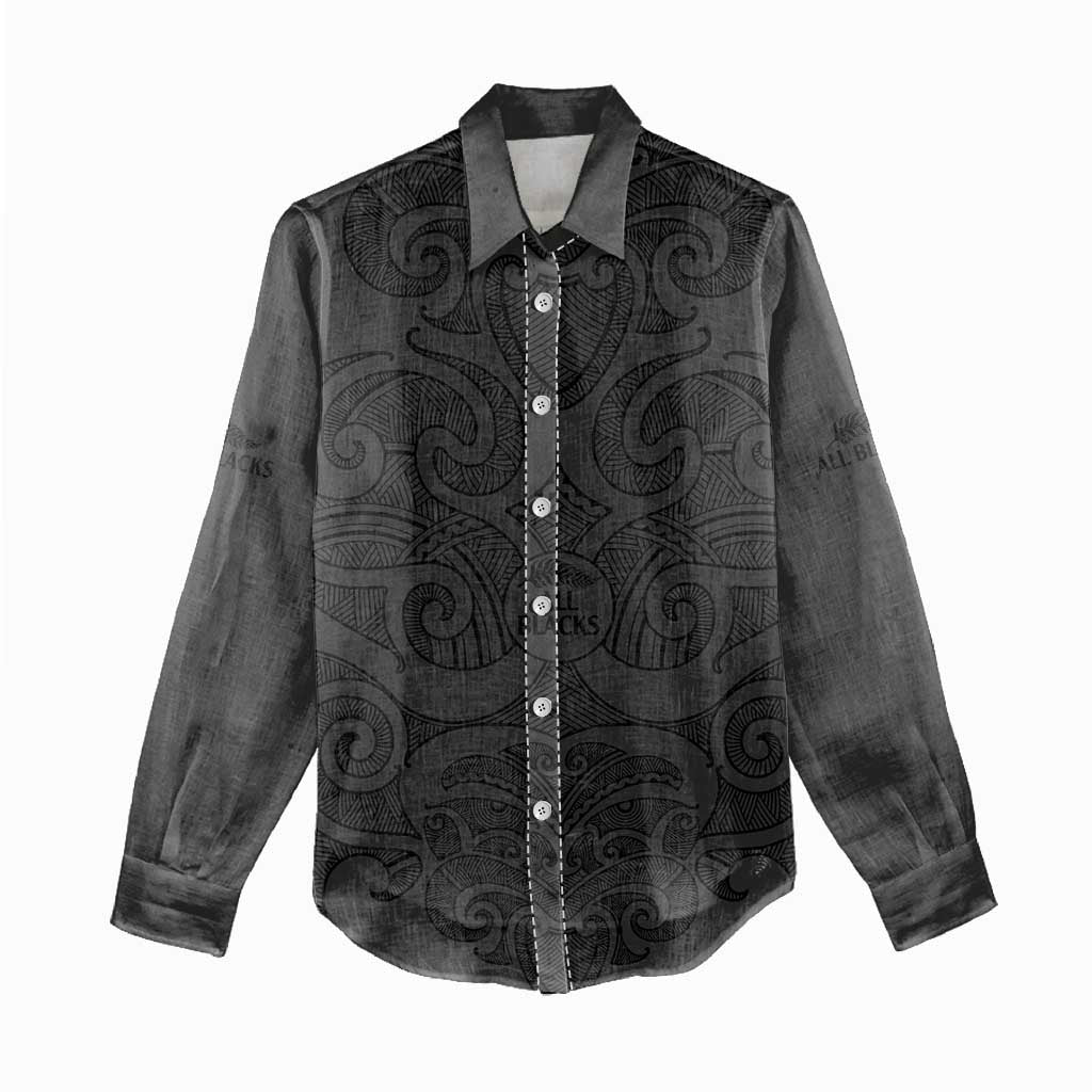 New Zealand Rugby Women Casual Shirt All Black Fern with Maori Tribal Pattern LT9