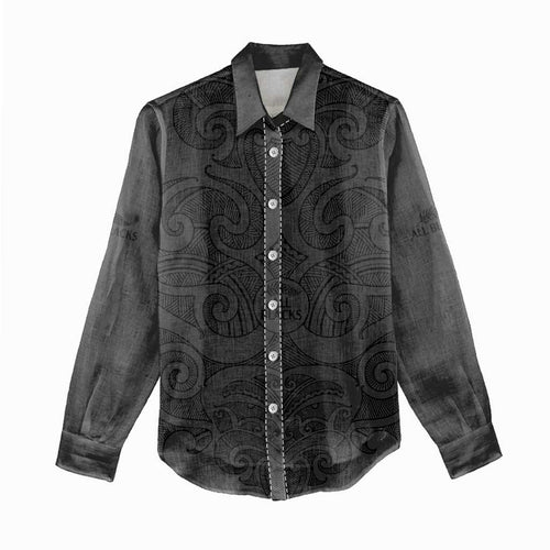 New Zealand Rugby Women Casual Shirt All Black Fern with Maori Tribal Pattern LT9