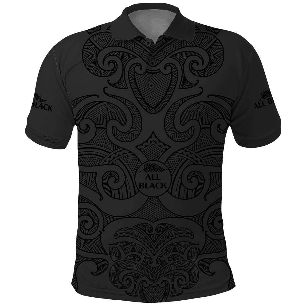 custom-text-and-number-new-zealand-rugby-polo-shirt-all-black-fern-with-maori-tribal-pattern