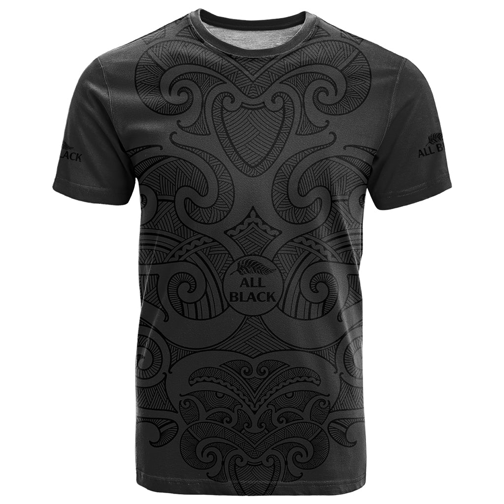 custom-text-and-number-new-zealand-rugby-t-shirt-all-black-fern-with-maori-tribal-pattern