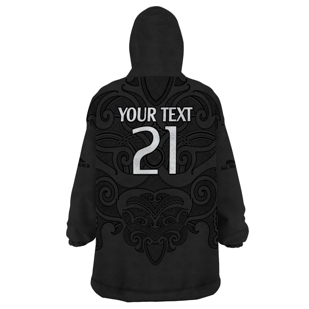 custom-text-and-number-new-zealand-rugby-wearable-blanket-hoodie-all-black-fern-with-maori-tribal-pattern