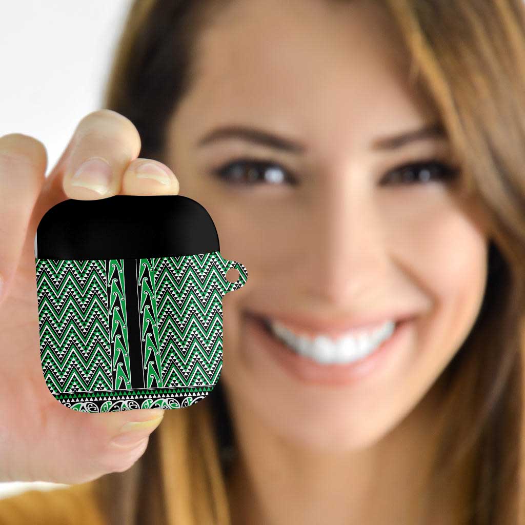 New Zealand Maori Niho Taniwha AirPods Case Kakariki Mangopare and Puhoro Pattern - Aussie Hoodie