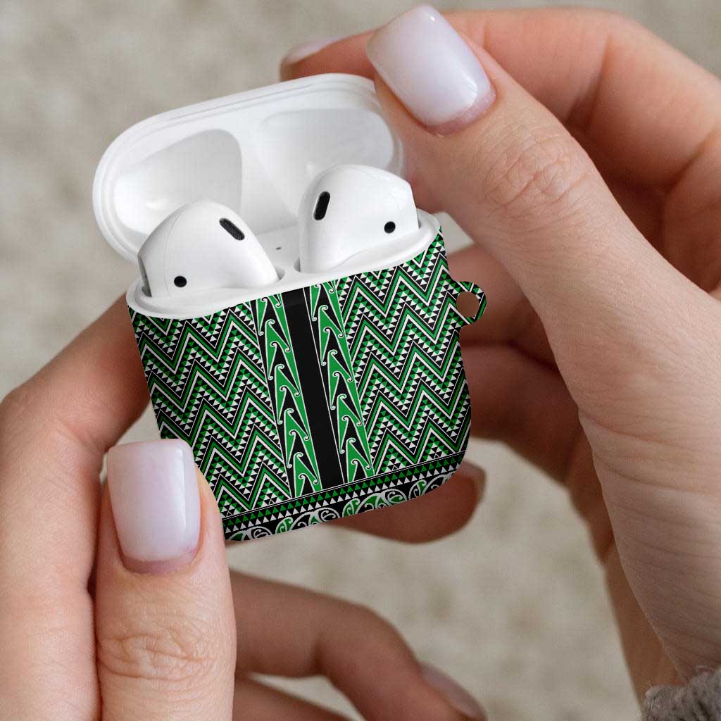 New Zealand Maori Niho Taniwha AirPods Case Kakariki Mangopare and Puhoro Pattern - Aussie Hoodie