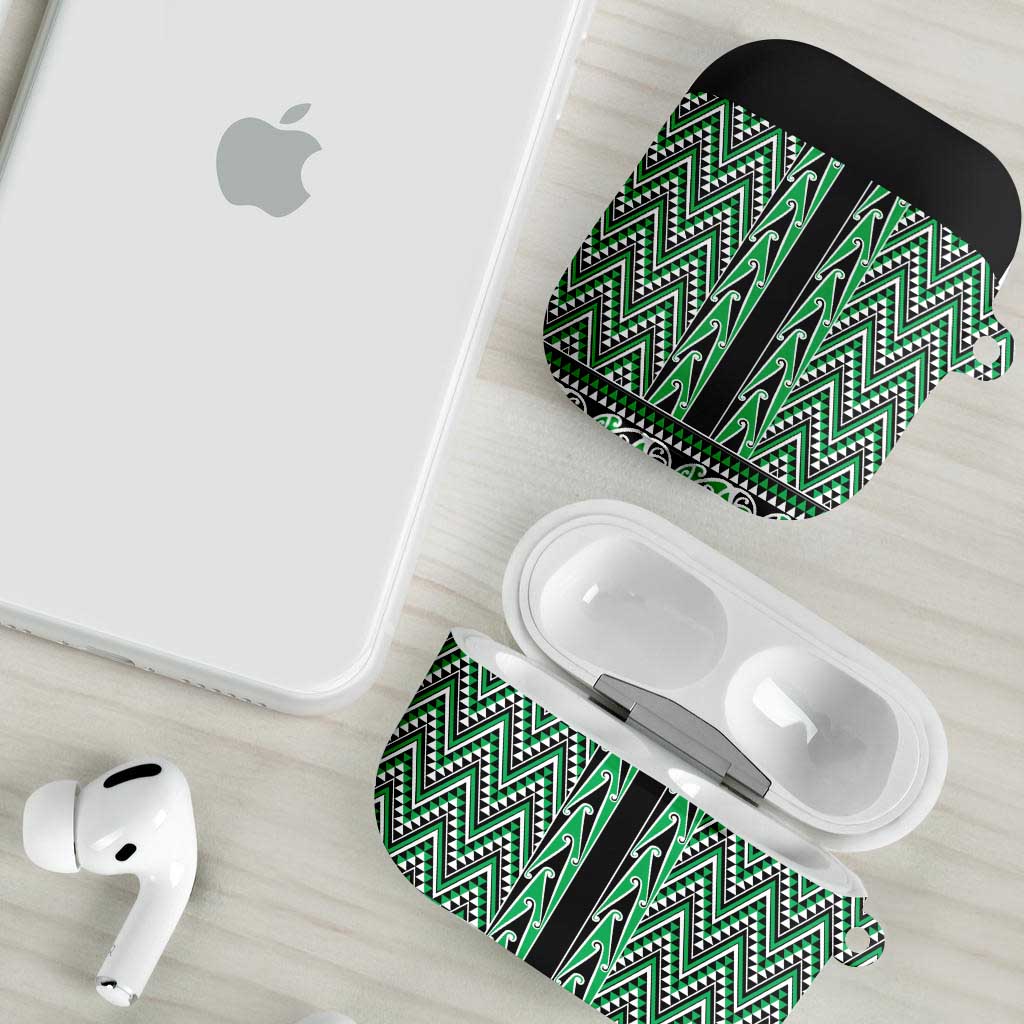 New Zealand Maori Niho Taniwha AirPods Case Kakariki Mangopare and Puhoro Pattern - Aussie Hoodie