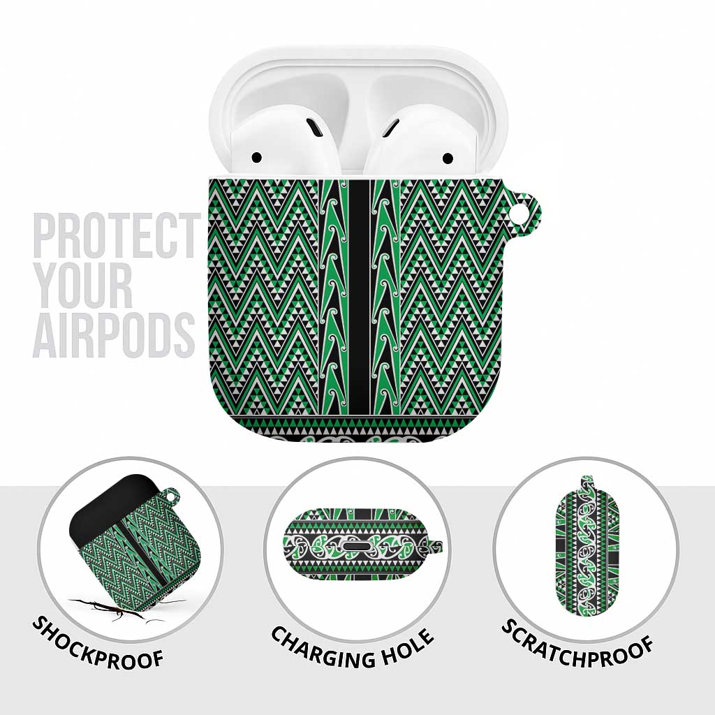 New Zealand Maori Niho Taniwha AirPods Case Kakariki Mangopare and Puhoro Pattern - Aussie Hoodie