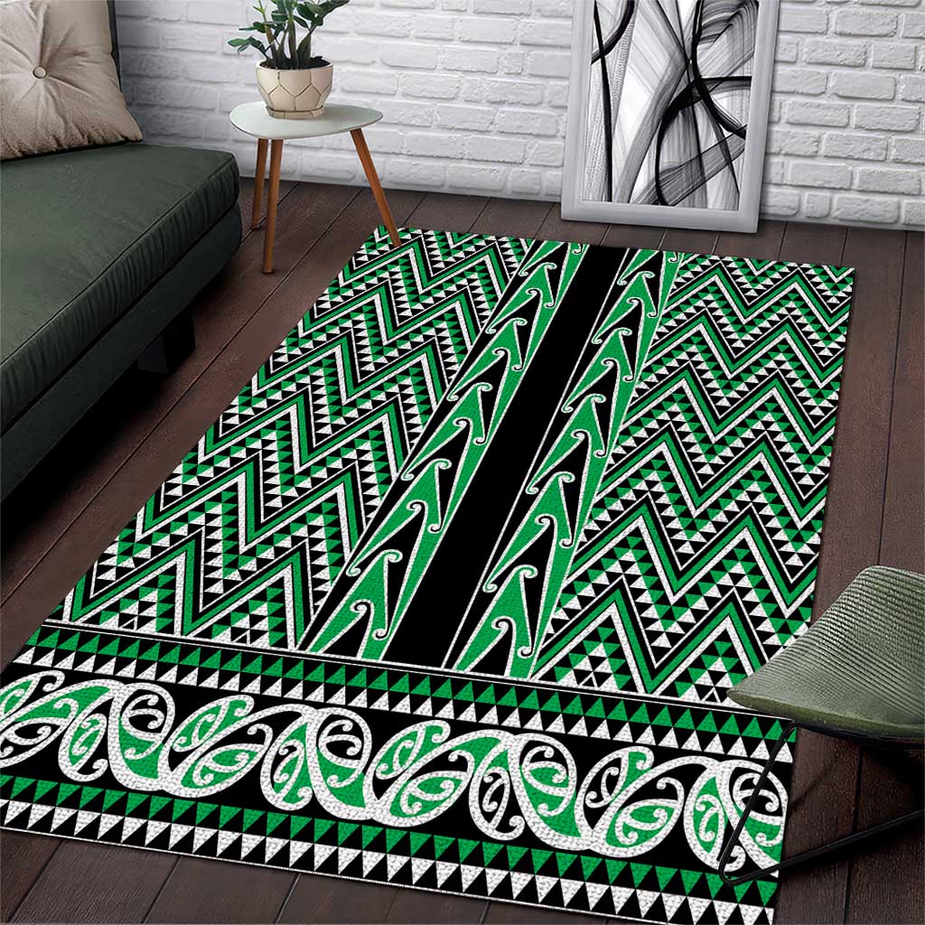New Zealand Maori Niho Taniwha Area Rug Kakariki Mangopare and Puhoro Pattern