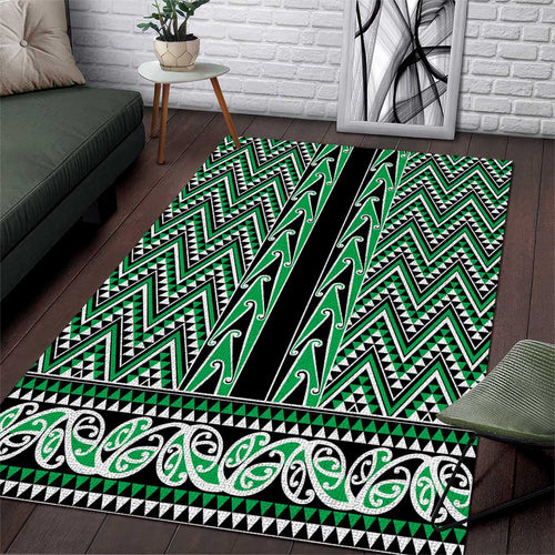 New Zealand Maori Niho Taniwha Area Rug Kakariki Mangopare and Puhoro Pattern