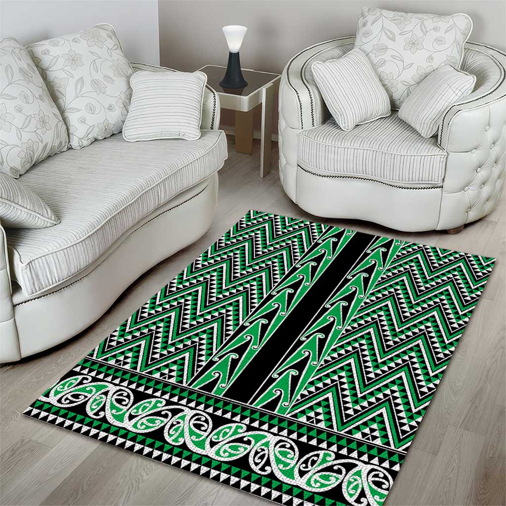New Zealand Maori Niho Taniwha Area Rug Kakariki Mangopare and Puhoro Pattern