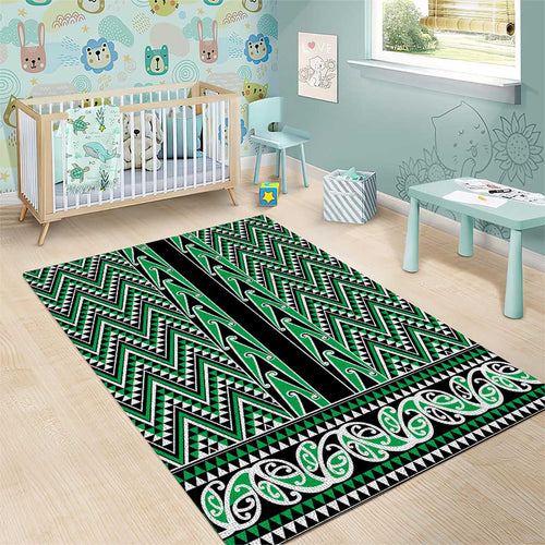 New Zealand Maori Niho Taniwha Area Rug Kakariki Mangopare and Puhoro Pattern