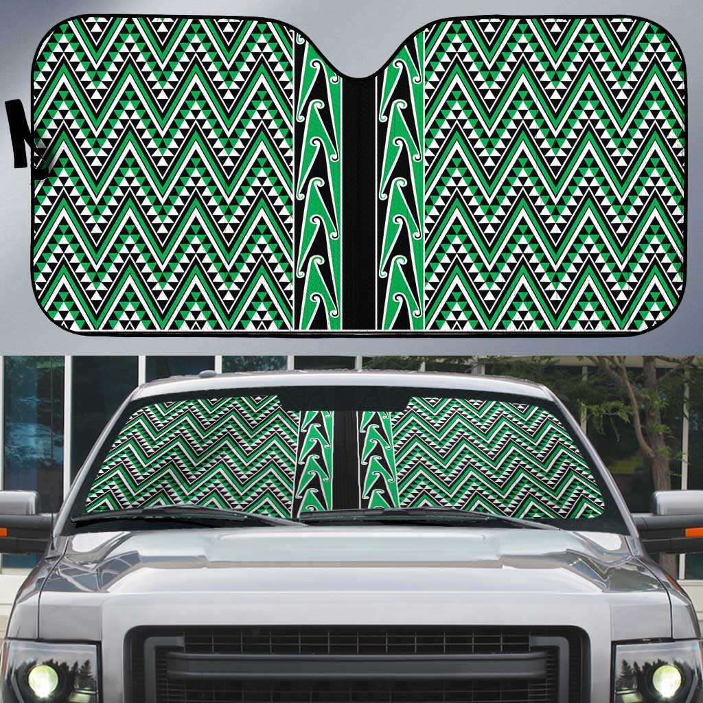 New Zealand Maori Niho Taniwha Auto Sun Shade Kakariki Mangopare and Puhoro Pattern - Aussie Hoodie