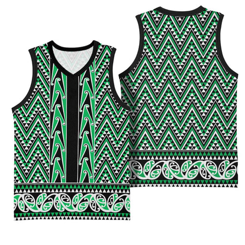 New Zealand Maori Niho Taniwha Basketball Jersey Kakariki Mangopare and Puhoro Pattern - Aussie Hoodie