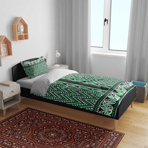 New Zealand Maori Niho Taniwha Bedding Set Kakariki Mangopare and Puhoro Pattern