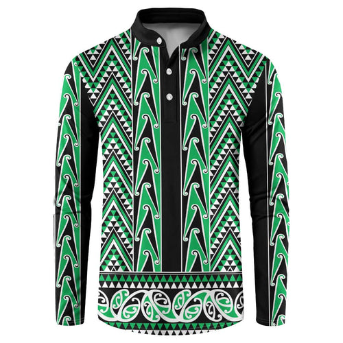 New Zealand Maori Niho Taniwha Button Sweatshirt Kakariki Mangopare and Puhoro Pattern