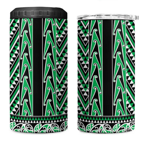 New Zealand Maori Niho Taniwha 4 in 1 Can Cooler Tumbler Kakariki Mangopare and Puhoro Pattern