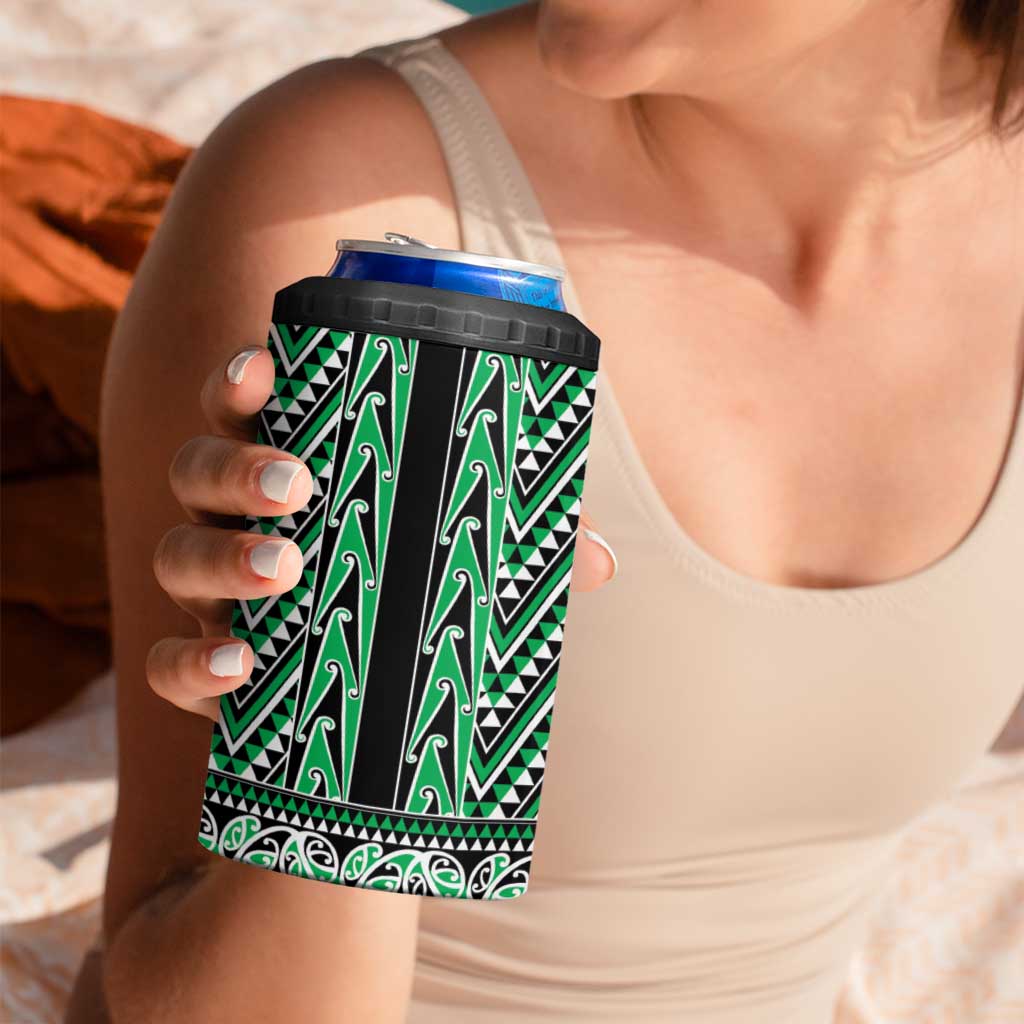 New Zealand Maori Niho Taniwha 4 in 1 Can Cooler Tumbler Kakariki Mangopare and Puhoro Pattern